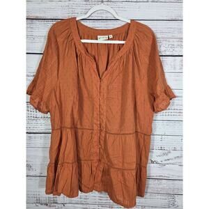 Wonderfly Plus Blouse Clipdot Button Front Split Neck Fairy Cottagecore Size 3x